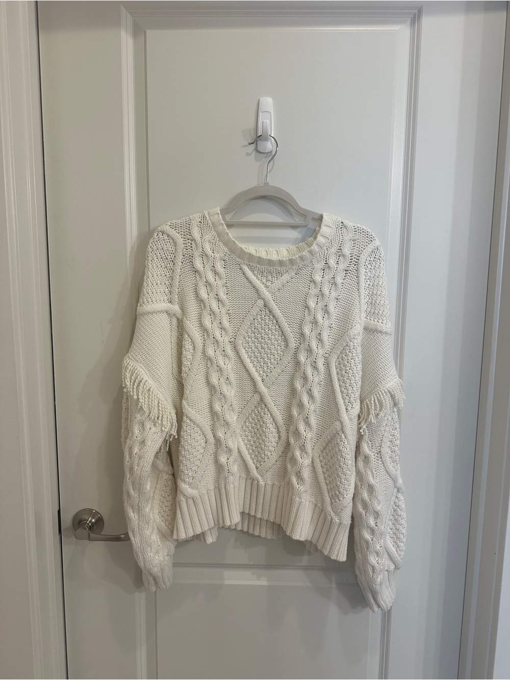 Grey Bandit Cream Fringe Sweater L